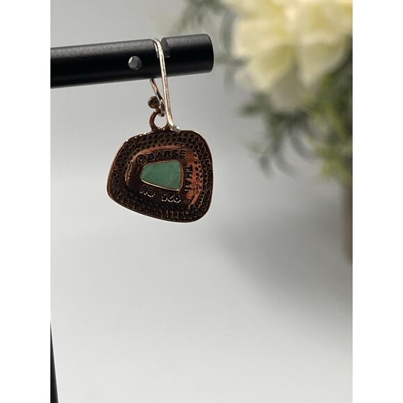 Barse Signed Sterling Silver Bronze Ornate and Turquoise Dangle Earrings - Picture 5 of 7